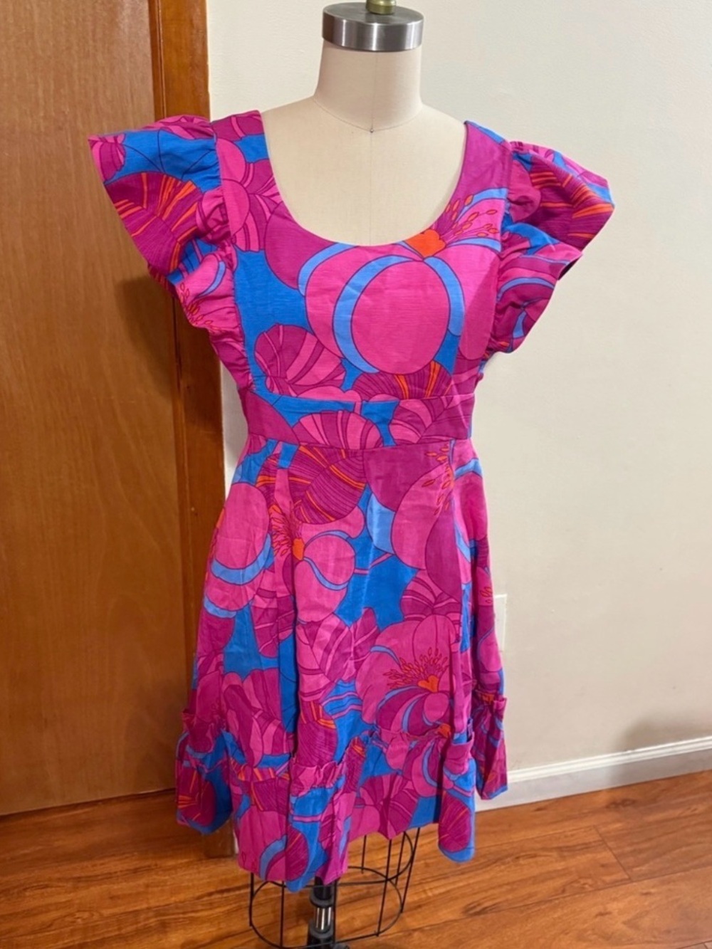 Tuckernuck Bright Pink & Blue Floral Fit-and-Flare Dress